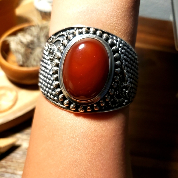 Vintage Sterling Silver Carnelian Bracelet - Picture 6 of 15
